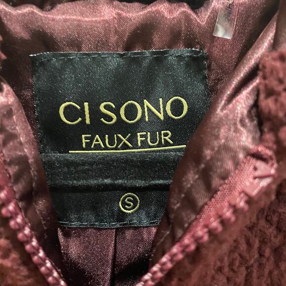 Ci‎ Sono Burgundy Faux Sherpa Zip Up Hooded Jacket - Picture 3 of 7